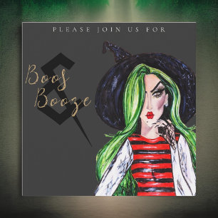 Boos and Booze Halloween Witch Party Invitation