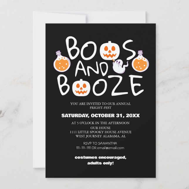 Boos and Booze Spooky Halloween Costume Party  Invitation (Front)