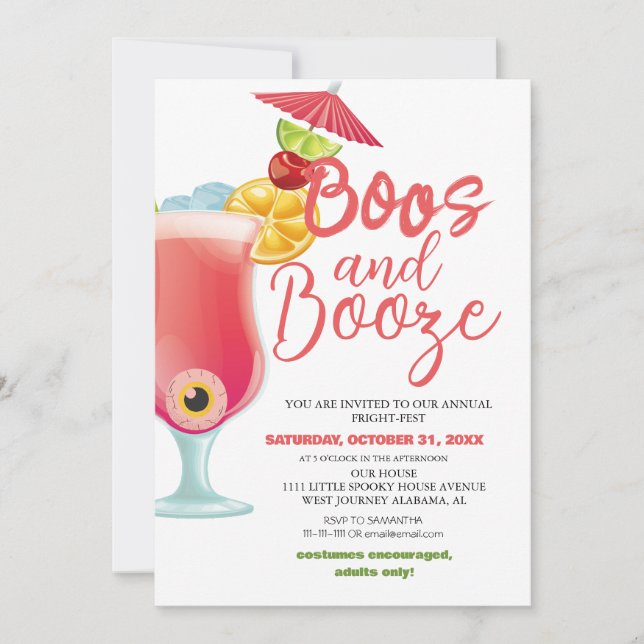 Boos and Booze Spooky Halloween Costume Party Invitation (Front)