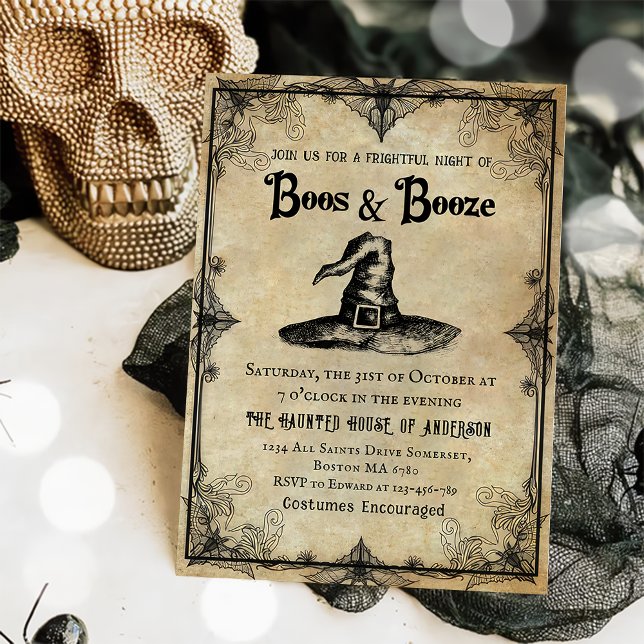 Boos And Booze Vintage Adult Halloween Party  Invitation (Creator Uploaded)