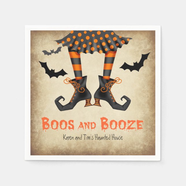 Boos and Booze Whimsical Halloween Party Napkin (Front)