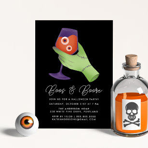 Boos and Booze Zombie Halloween Cocktail Party Invitation