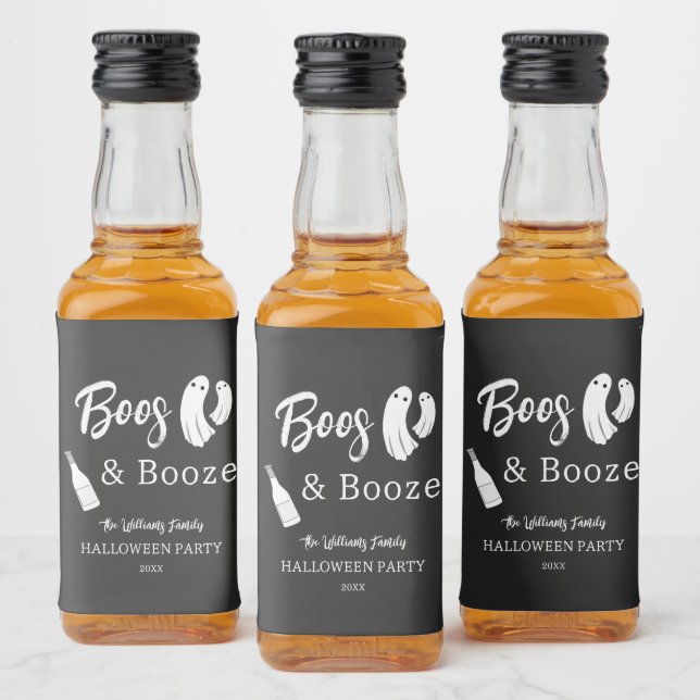 Boos & Booze Adult Halloween Chic Black Invitation Liquor Bottle Label (Bottles)