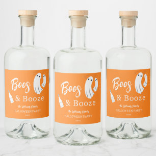 Boos & Booze Adult Halloween Orange Invitation Liquor Bottle Label