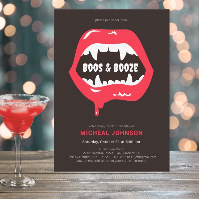 Boos & Booze Fun Halloween 90th Birthday Party Invitation (Mockup View)