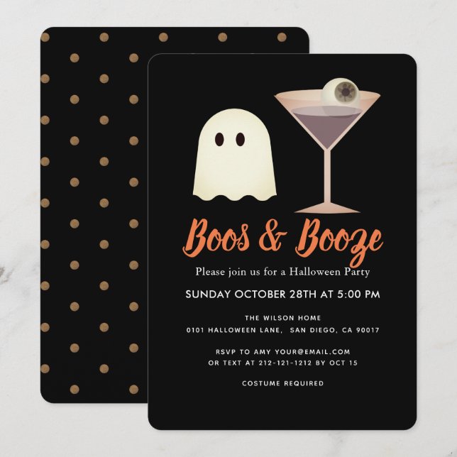 Boos & Booze Ghost Cocktail Halloween Invitation (Front/Back)