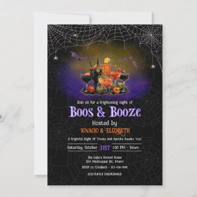 Boos & Booze Halloween Invitation (Front)
