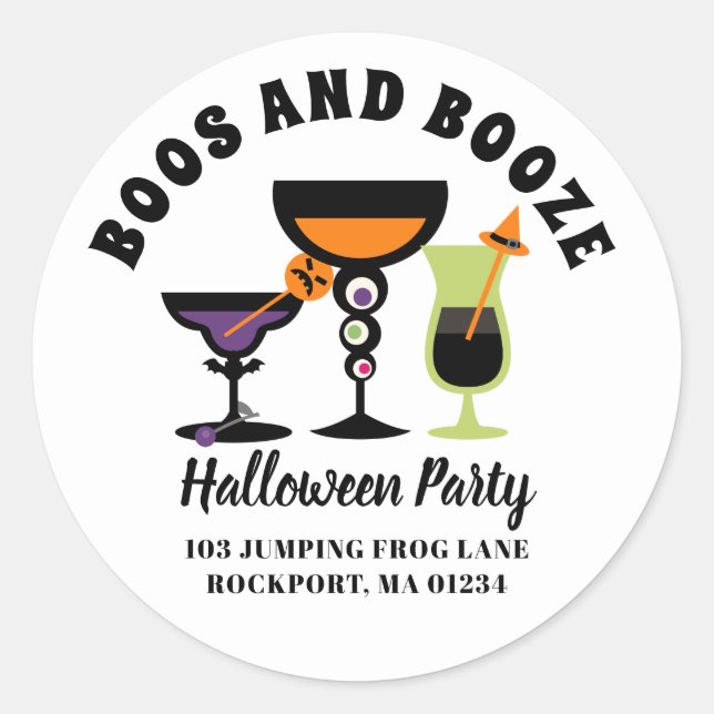Boos & Booze Halloween Party Return Address Labels (Front)