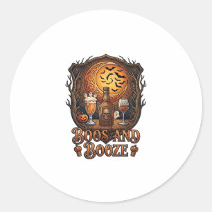 Boos Booze Halloween Skull Bottle Beer Wine Bats M Classic Round Sticker