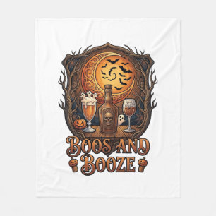 Boos Booze Halloween Skull Bottle Beer Wine Bats M Fleece Blanket