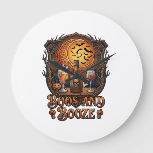 Boos Booze Halloween Skull Bottle Beer Wine Bats M Large Clock