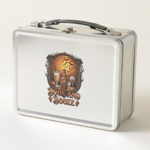 Boos Booze Halloween Skull Bottle Beer Wine Bats M Metal Lunch Box