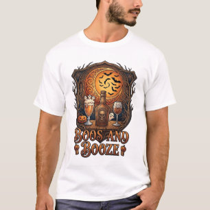 Boos Booze Halloween Skull Bottle Beer Wine Bats M T-Shirt