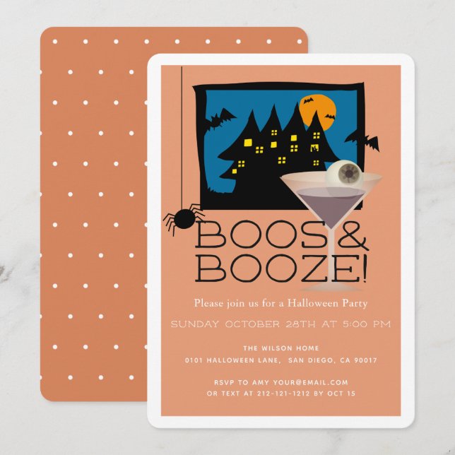 Boos & Booze Haunted Halloween Party Invitation (Front/Back)