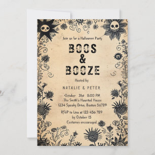 Boos & Booze I Spooky Flowers Halloween Party Invitation