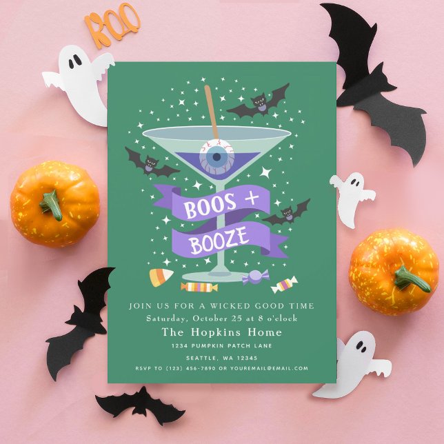 Boos & Booze Martini Halloween Party Invitation (Creator Uploaded)