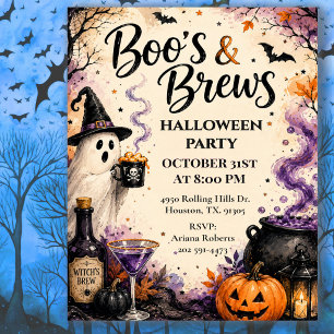 Boo's & Brews Halloween Cocktail Party Invitation