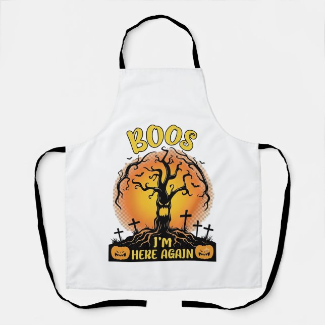 Boos Im Here Again Halloween Spooky Tree Pumpkins  Apron (Front)