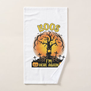 Boos Im Here Again Halloween Spooky Tree Pumpkins Hand Towel