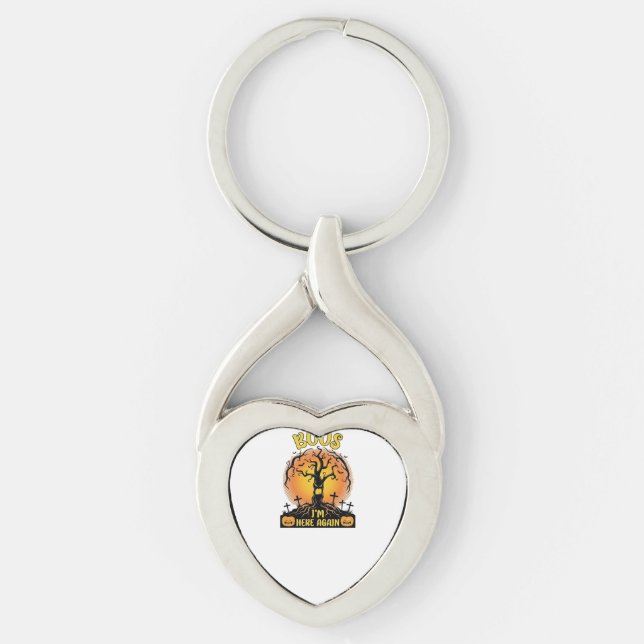 Boos Im Here Again Halloween Spooky Tree Pumpkins  Key Ring (Front)