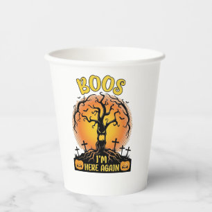 Boos Im Here Again Halloween Spooky Tree Pumpkins Paper Cups