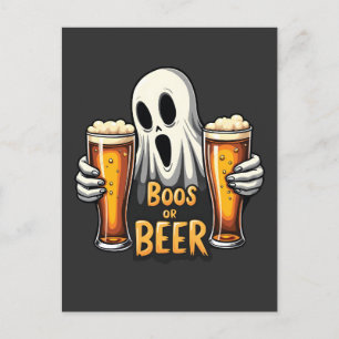Boos Or Beer Funny Oktoberfest Halloween Ghost Announcement Postcard