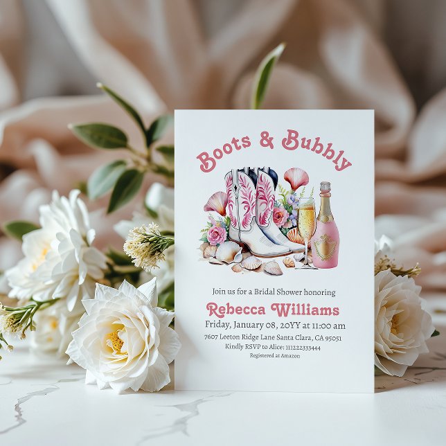 Boot and Bubbly Coastal Cowgirl Pink Bridal Shower Invitation (Creator Uploaded)