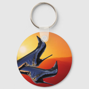 Boot Art with a Coloful Sunset Background Key Ring