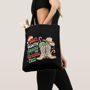 Boot Scootin Around The Christmas Tree Western Tote Bag