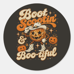 Boot Scootin' & Boo-tiful Western Halloween Design Classic Round Sticker