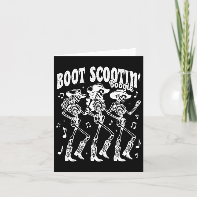 Boot Scootin' Boogie Retro Western Skeleton Dancin Card (Front)