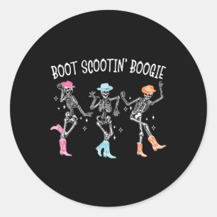 Boot Scootin' Boogie Retro Western Skeleton Dancin Classic Round Sticker