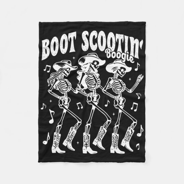 Boot Scootin' Boogie Retro Western Skeleton Dancin Fleece Blanket (Front)