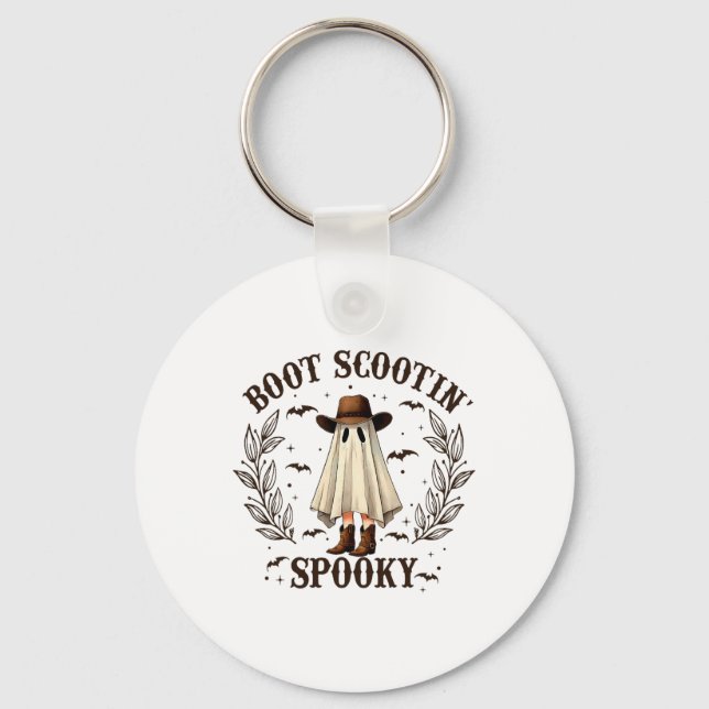 Boot Scootin Spooky Western Halloween Cute Ghost C Key Ring (Front)