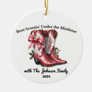 Boot Scootin' Under the Mistletoe Ceramic Tree Decoration