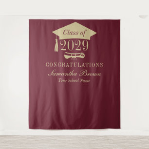 Booth Elegant Burgundy Graduation Party Welcome Tapestry