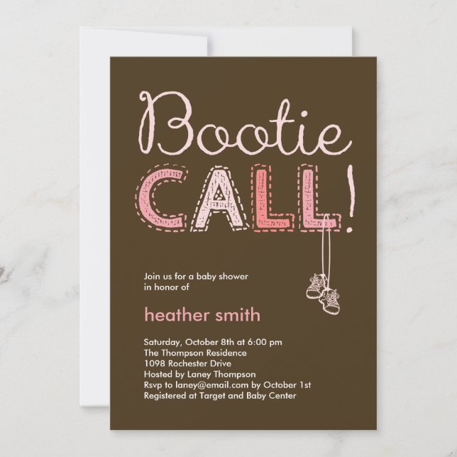 Bootie Call Baby Shower Invitation - Pink (Front)