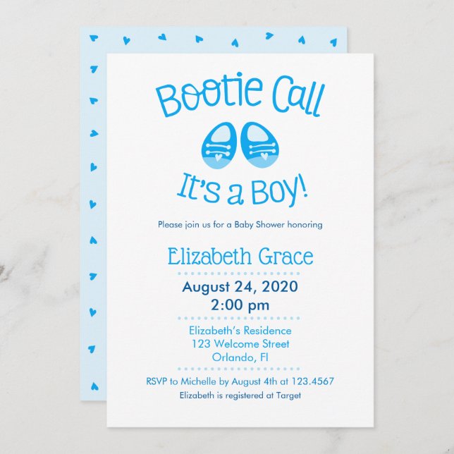 Bootie Call Blue Baby Boy Shower Invitation (Front/Back)