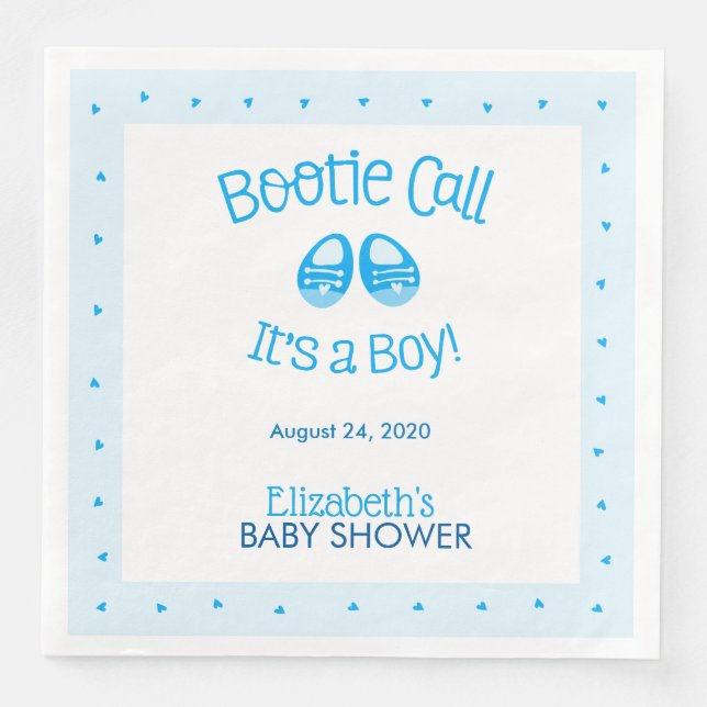 Bootie Call Blue Baby Boy Shower Napkin (Front)