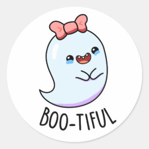 Bootiful Funny Girly Halloween Ghost Pun  Classic Round Sticker