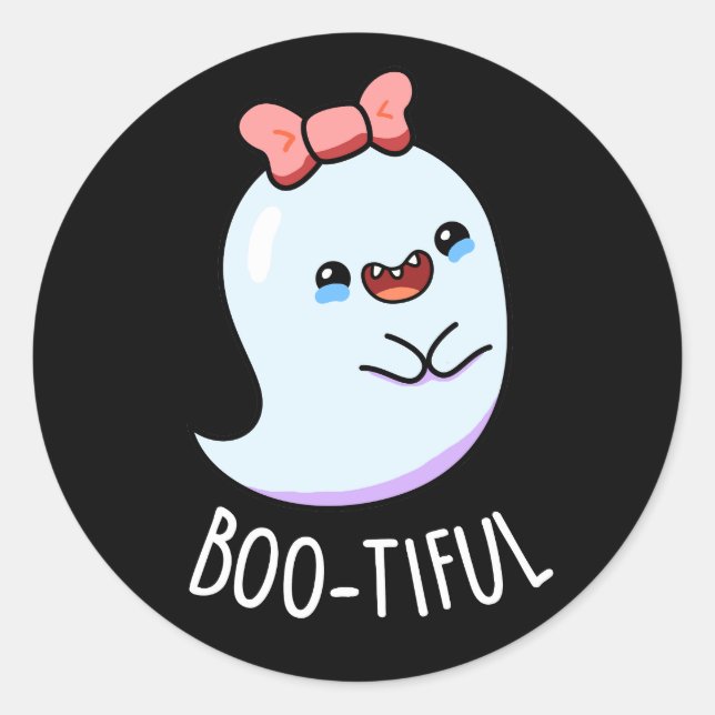 Bootiful Funny Girly Halloween Ghost Pun  Classic Round Sticker (Front)