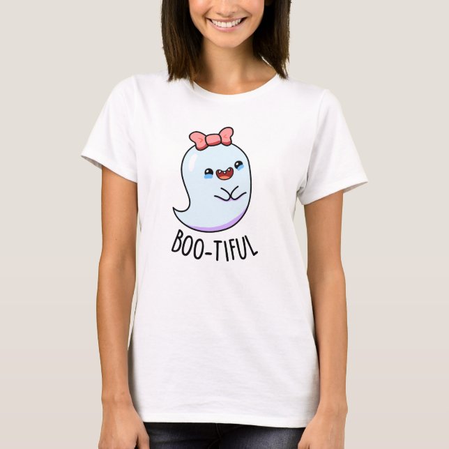 Bootiful Funny Girly Halloween Ghost Pun  T-Shirt (Front)