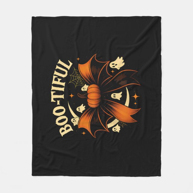  Bootiful Funny Halloween Coquette Bow Pumpkin  Fleece Blanket (Front)
