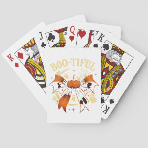 Bootiful Funny Halloween Coquette Bow Pumpkin Playing Cards