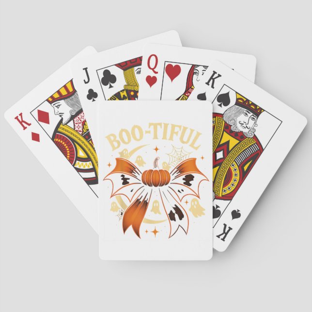  Bootiful Funny Halloween Coquette Bow Pumpkin  Playing Cards (Back)