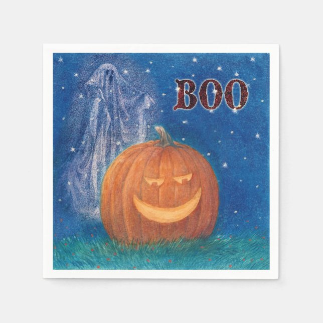 Bootiful Halloween Big Pumpkin & Ghost Napkin (Front)