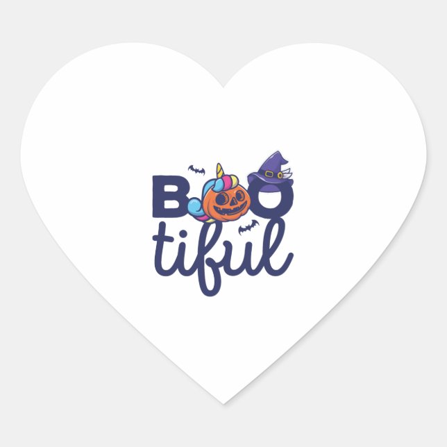 Bootiful Halloween Funny Unicorn Pumpkin lantern Heart Sticker (Front)