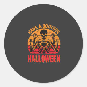 Bootiful Halloween Skeleton Heart Retro Sunset Des Classic Round Sticker