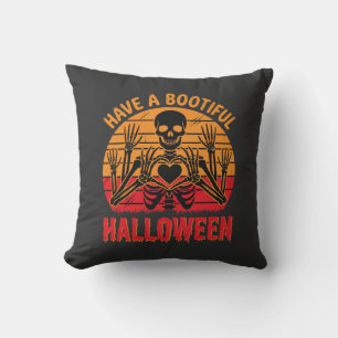 Bootiful Halloween Skeleton Heart Retro Sunset Des Cushion