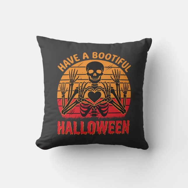 Bootiful Halloween Skeleton Heart Retro Sunset Des Cushion (Front)
